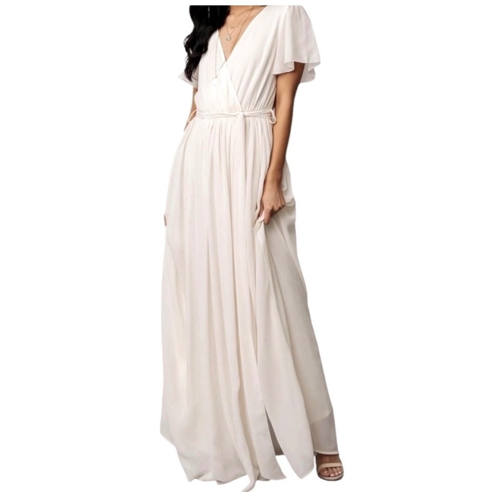 Baltic Born Marseille Maxi Dress Women 2XL White Flutter Sleeve V-Neck Chiffon